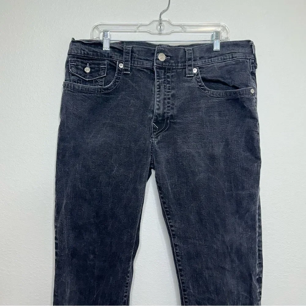 True Religion Black Denim Jeans Mens Sz 40‎ Ricky Relaxed Straight Flap Pockets